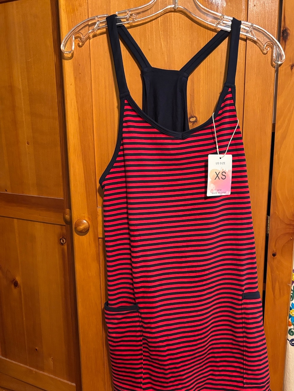Striped Red and Black Sleeveless Dress - XS
